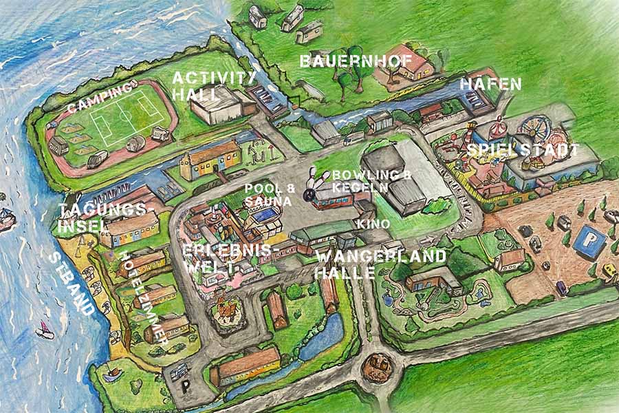Ein Resortplan des Wangerland Resorts